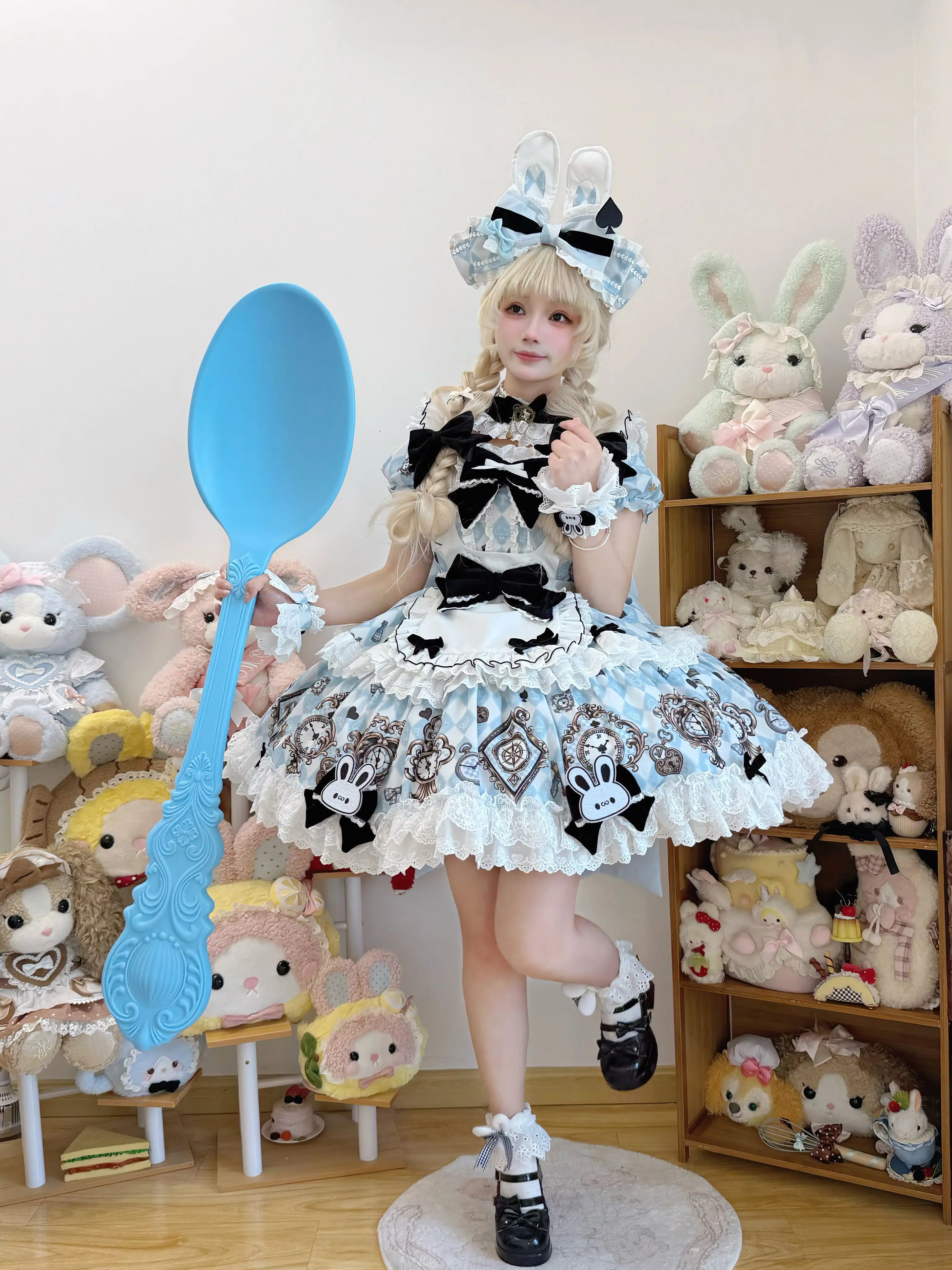 Unnamed Journey - Sweet Lolita Argyle Printed OP Dress with Bunny Details 45510:850396