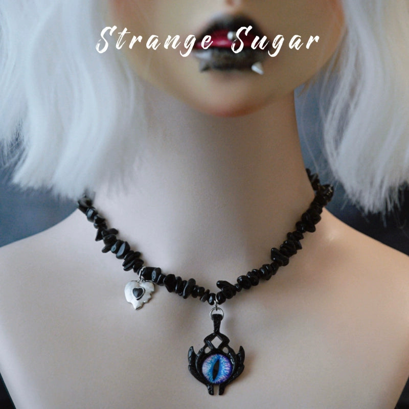 Strange Sugar - Handmade Gothic Lolita Choker, Multiple Pendant Demon Eye