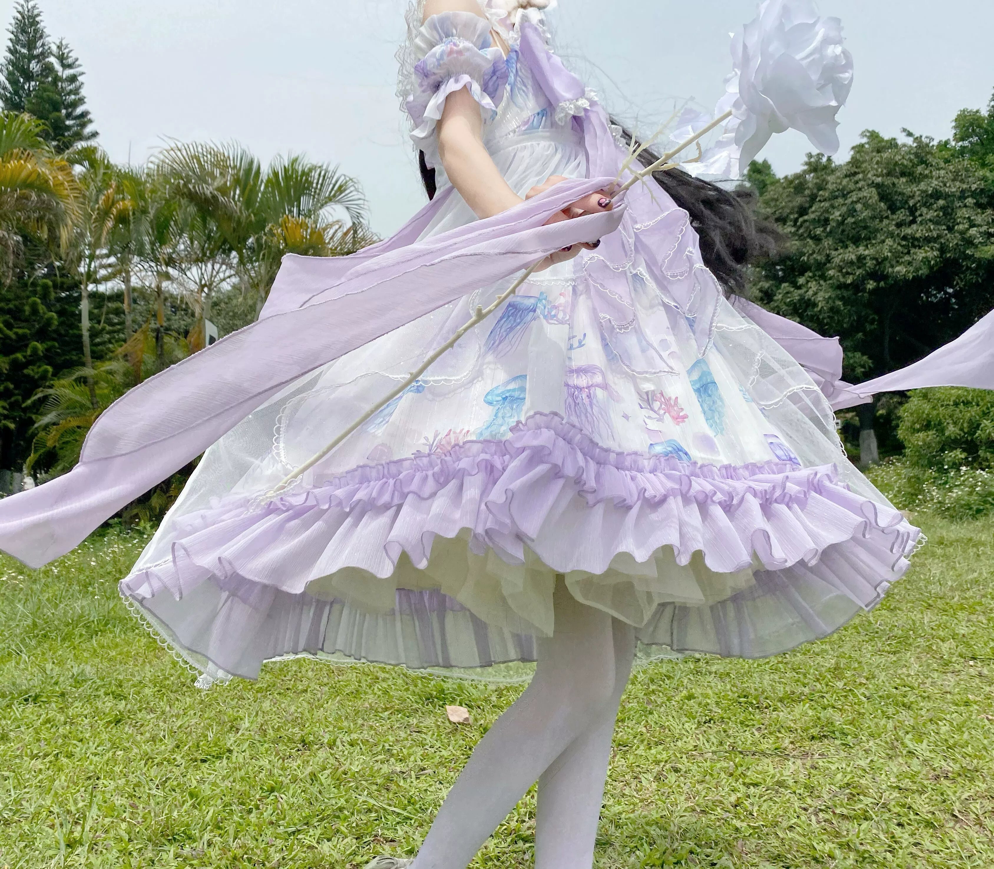 Coral Jellyfish - Sweet Lolita High-waist JSK Dress, Jellyfish & Coral Print 44906:827396