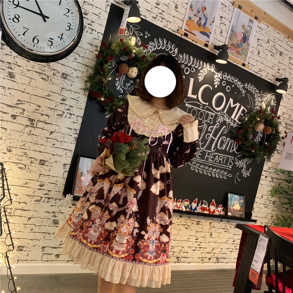 Niu Niu - Heavenly Movement - Plus Size Lolita OP Dress Vintage Long Sleeve