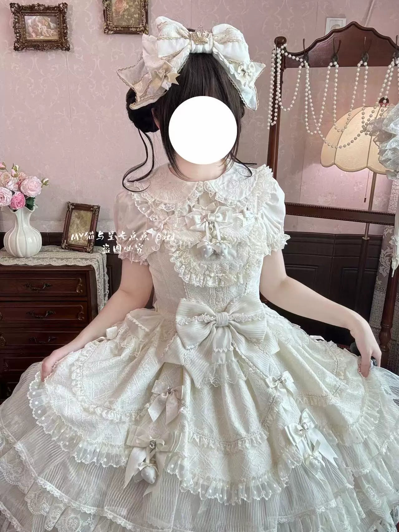 Bunny Bear Cream - Cotton Sweet Lolita Blouse, Peter-pan Collar with Ear 45832:864436