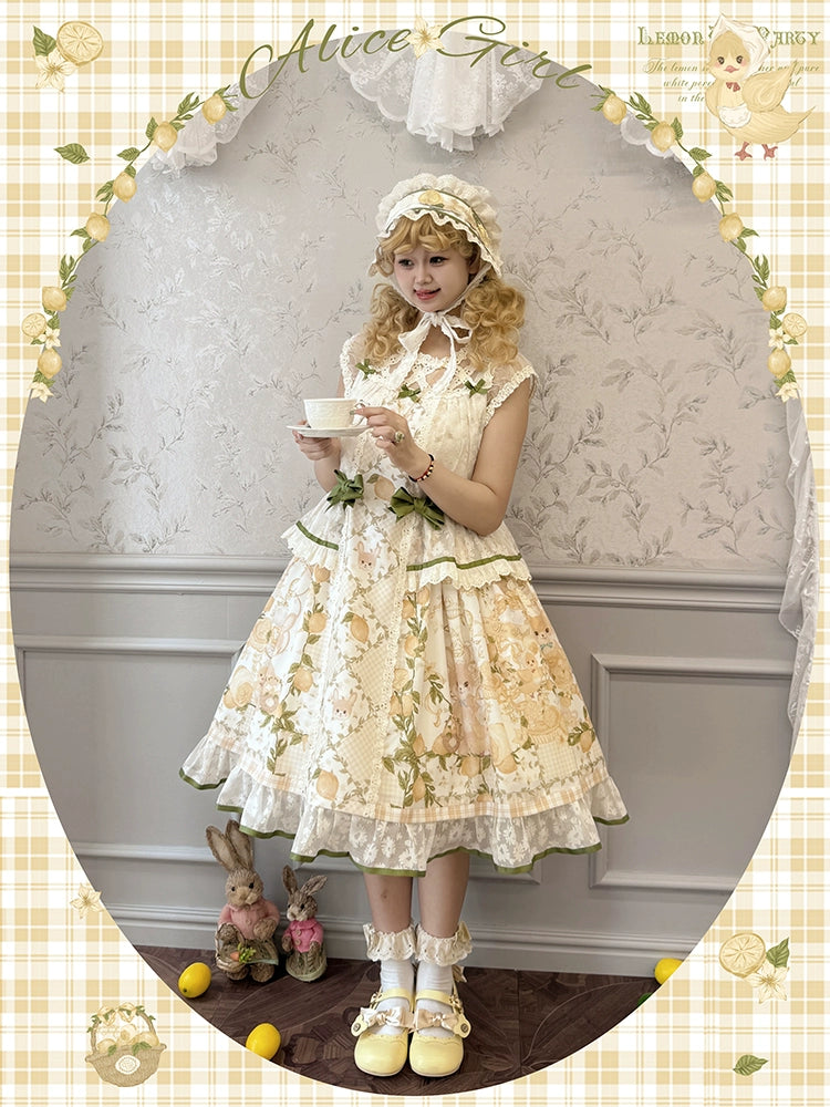 Alice Girl~Lemon Rabbit~Sweet Lolita OP Doll-like Yellow Lolita Dress (L M S XL XS) 37148:566992