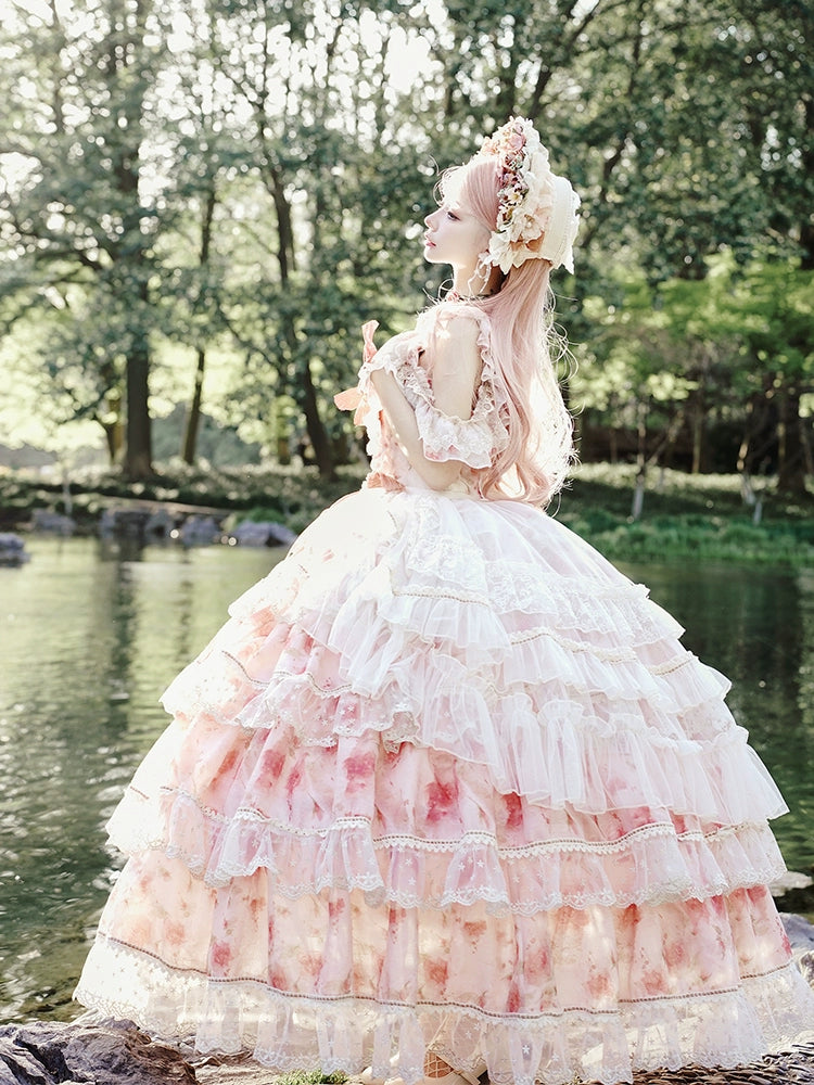 Cat Fairy - Rose Letter - Wedding Lolita Princess Dress Floral Printing Flounce Hem