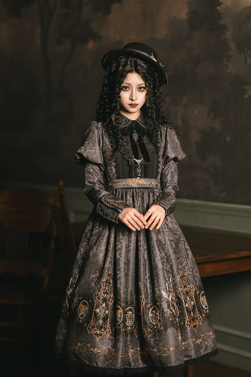 Blood Night Lantern - Jacquard Gothic Lolita Dress, Juliet Sleeve 44543:812302
