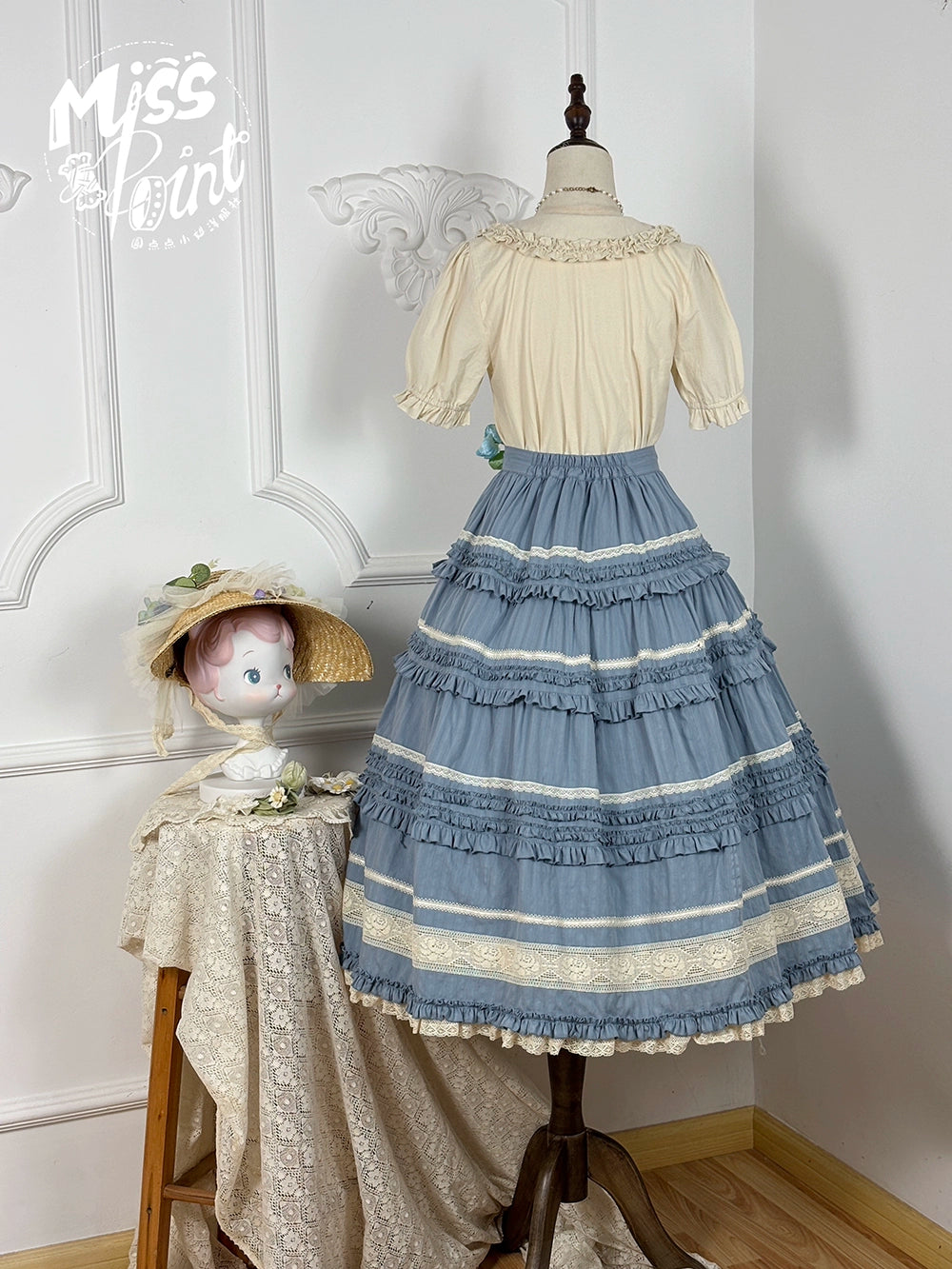 Miss Point~Cat Rose Tea~Elegant Lolita SK Pure Cotton Open-front Skirt 42142:728314