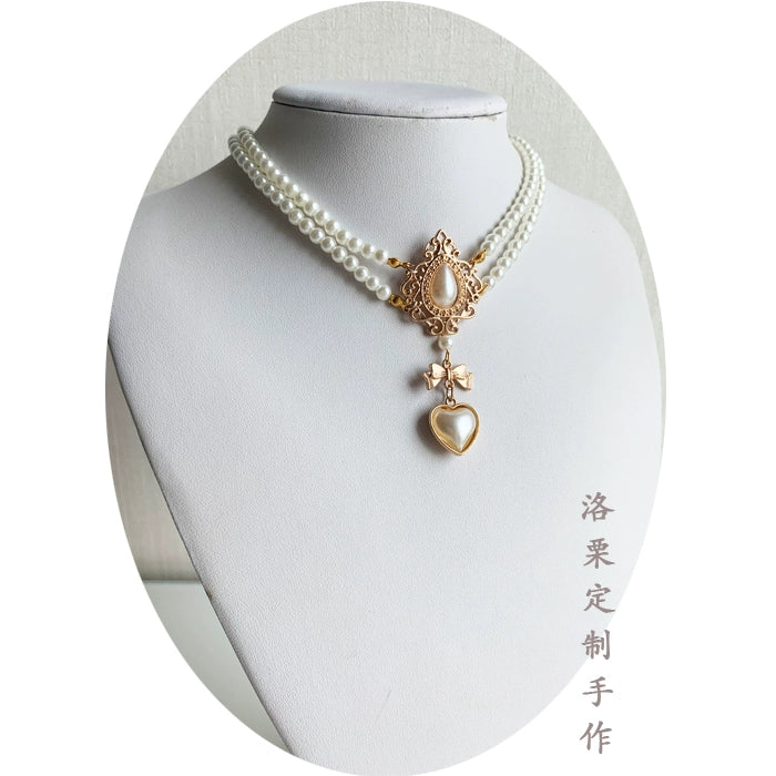 Luo Li~Wedding Lolita Necklace Multi-layer Pearl Pendant D style  