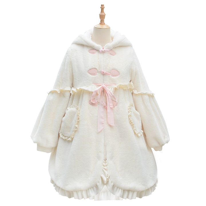 ZhiJinYuan~Long Ear Bunny~Kawaii Lolita Coat Fleece Bunny Ear Top S Bunny ear coat 