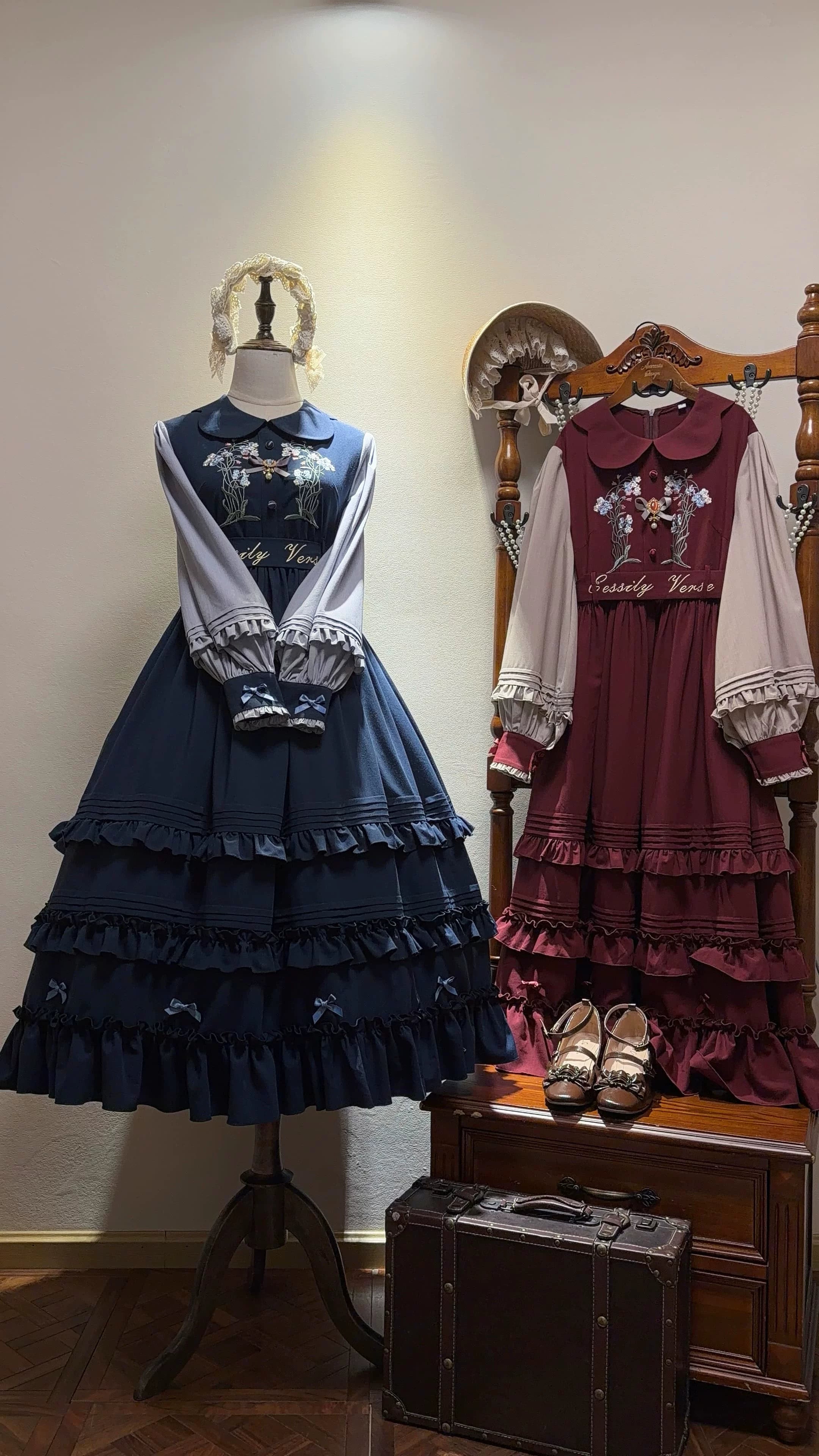 Verdant Name - High-waisted Classic Lolita Dress, Embroidered Bellflower 44662:818075