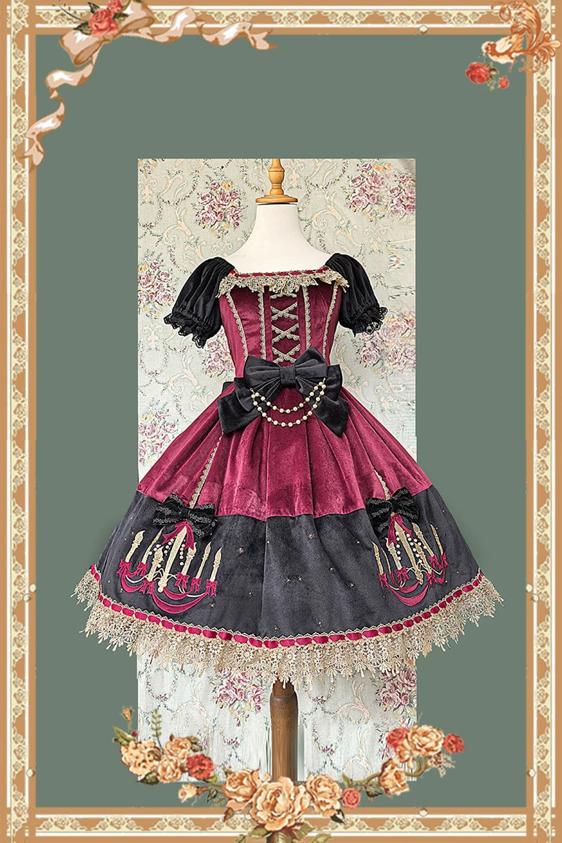 Chandelier - Old School Lolita Dress, Polka Dot, Chandelier Print (L M S XL) 44388:806681