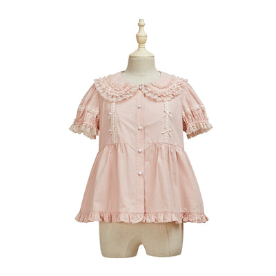 Summer Fairy~Cloud Dream~Cotton Lolita Shirt Shirt Sleeve Doll Collar Multicolors XS pink 