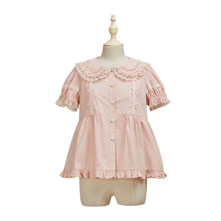 Summer Fairy~Cloud Dream~Sweet Lolita Shirt Peter Pan Collar Innerwear XS Short-sleeved shirt in pink 