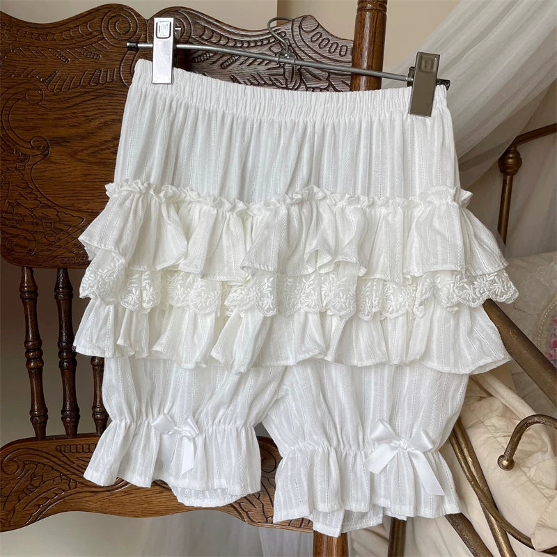 Sweet Lolita Cotton Bloomers, Ruffles and Bows (White) 45184:839074