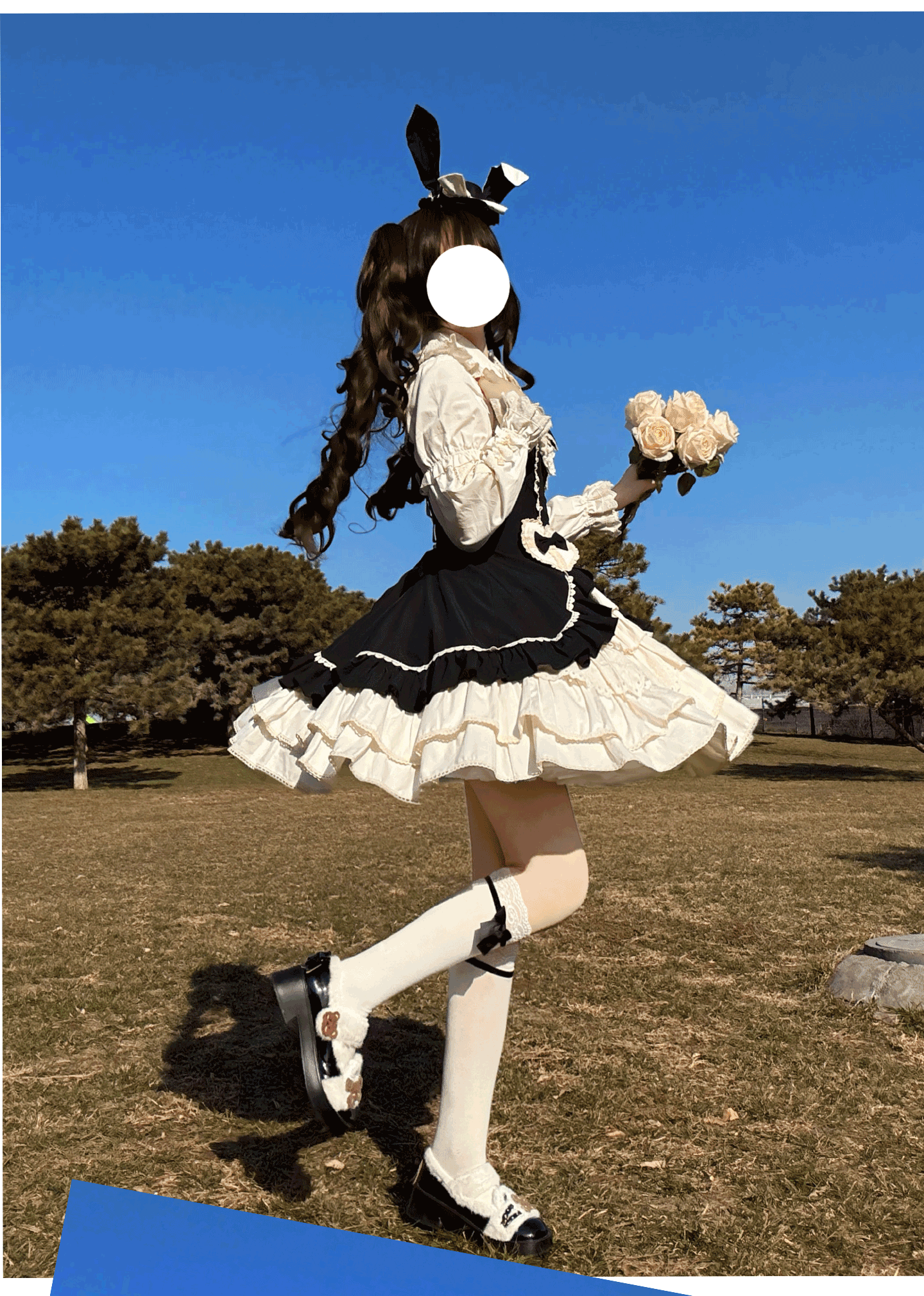 Cream Bud - Tiered Hem Old School Lolita JSK, Side Opening