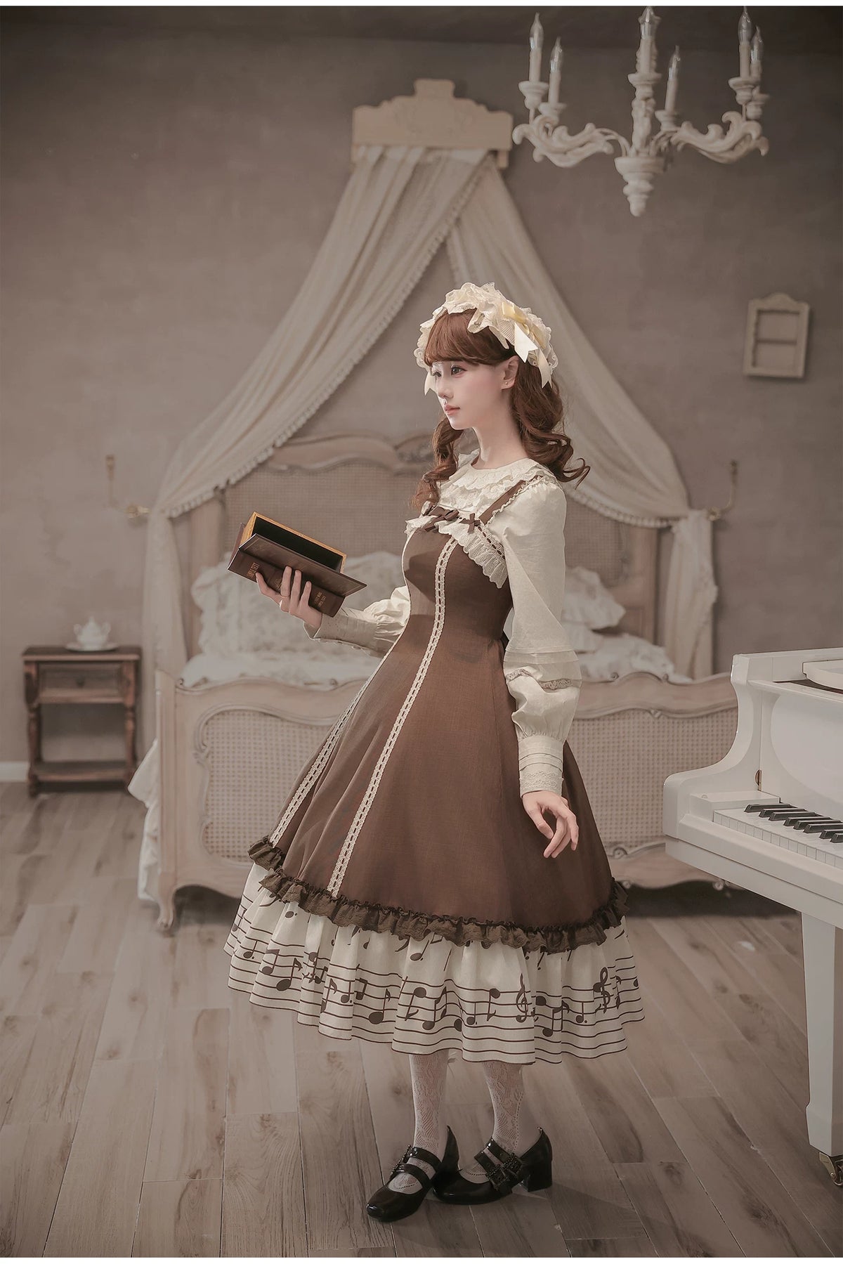 Solo Moment - Classic Lolita JSK & Blouse Dress Set, Piano Keys Print 45940:869027