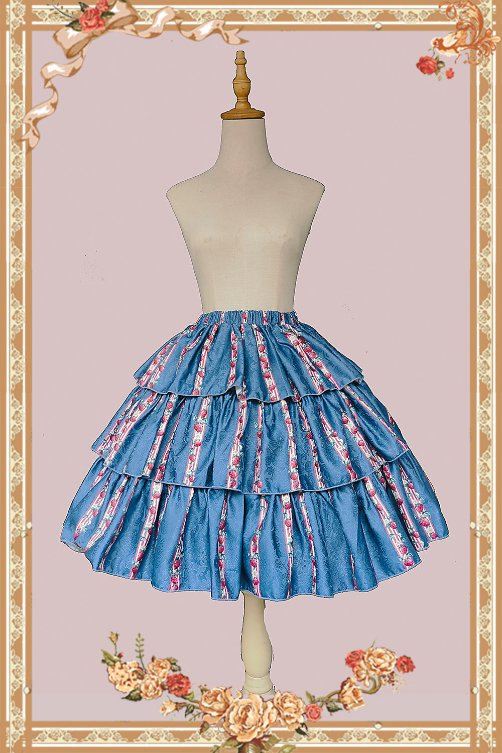 Infanta~Strawberry Afternoon Tea~Elegant Lolita Three-Stage Printed SK free size light blue plaid 
