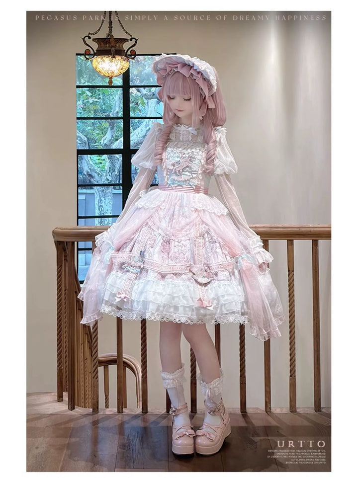 Urtto~Pegasus Park~Sweet Lolita JSK Dress Dual Color Princess Lolita Dress Set