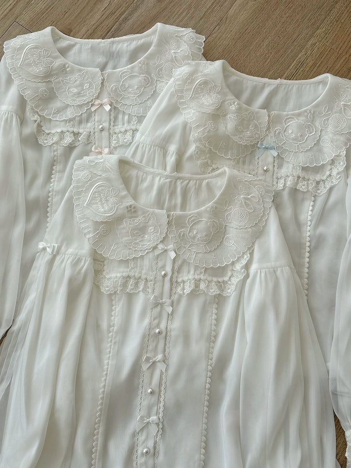 Flower Banquet~Sweet Lolita Blouse Embroidered Shirt with Long Sleeve   