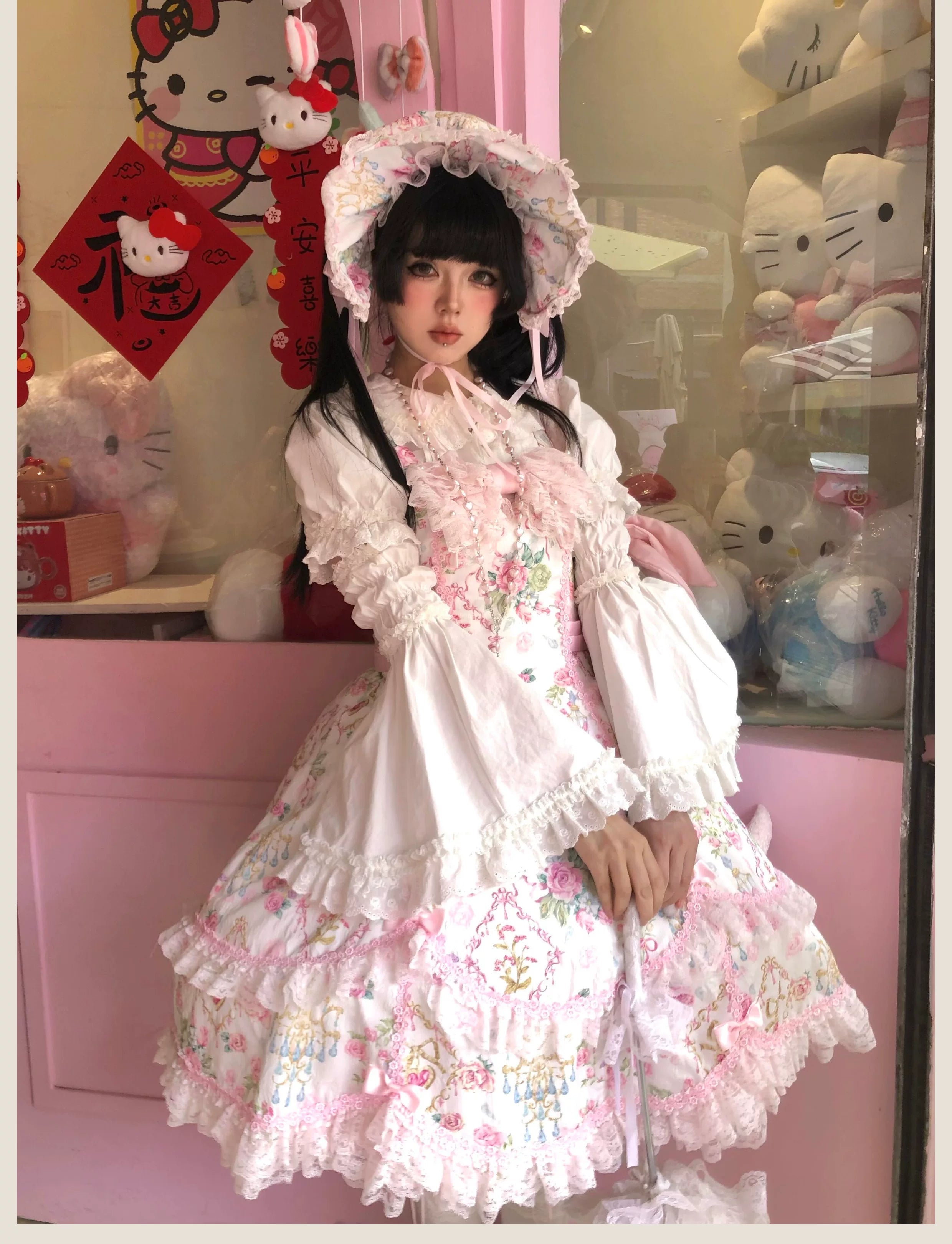 Spring 2025 - Floral Old School Lolita JSK Dress, Lace Trims