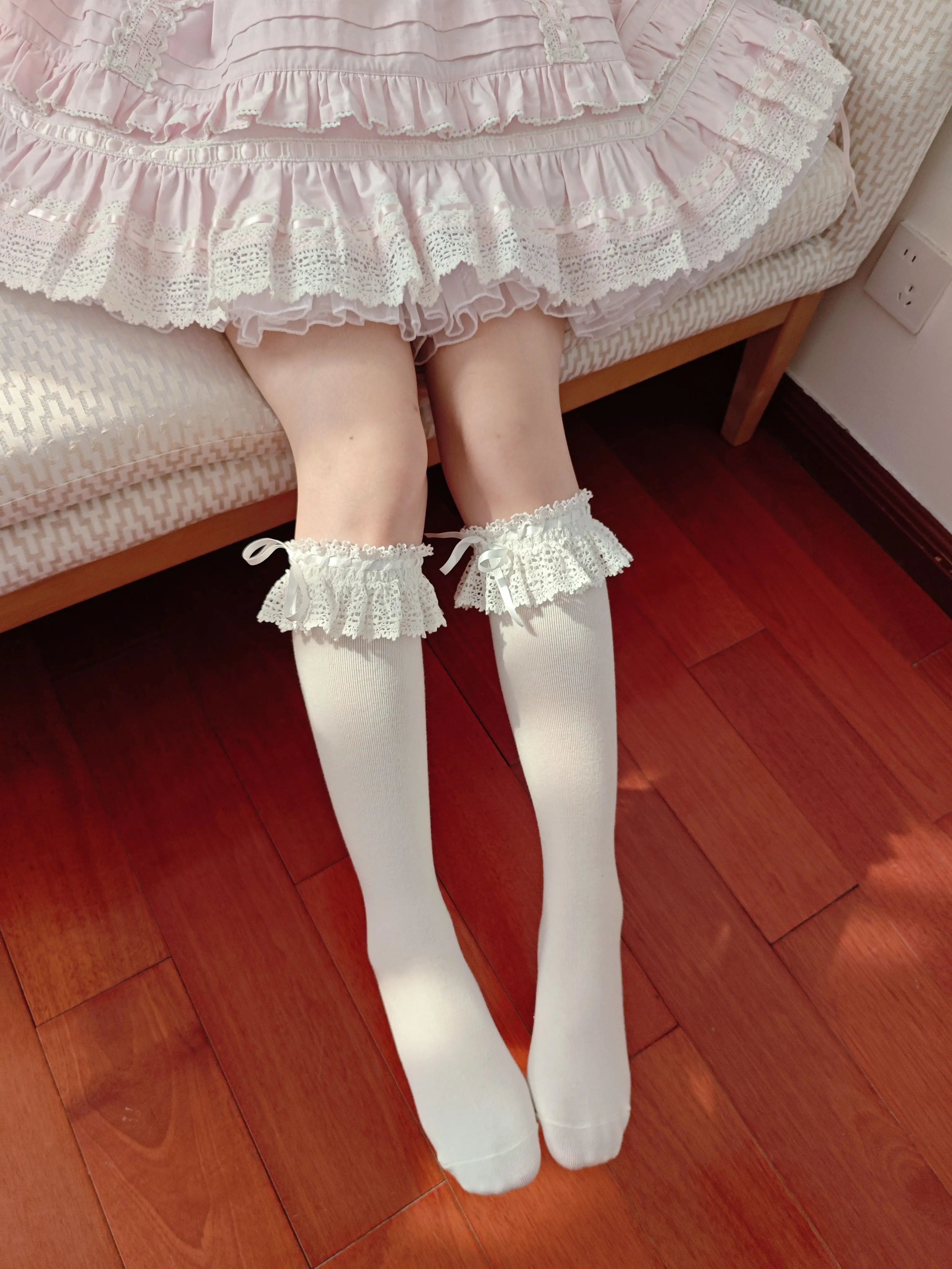 Cotton Old School Lolita White Socks with Colorful Ribbon Bows 45537:853903