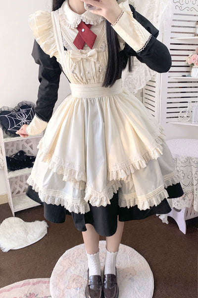 Forest Clerk~Forest Clerk~Elegant Lolita OP Dress Set A Line Dress with Apron Free size Long apron 