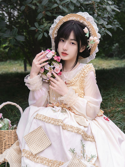 With Puji~White Gardenia~Summer Elegant Beige Lolita Chiffon Blouse   
