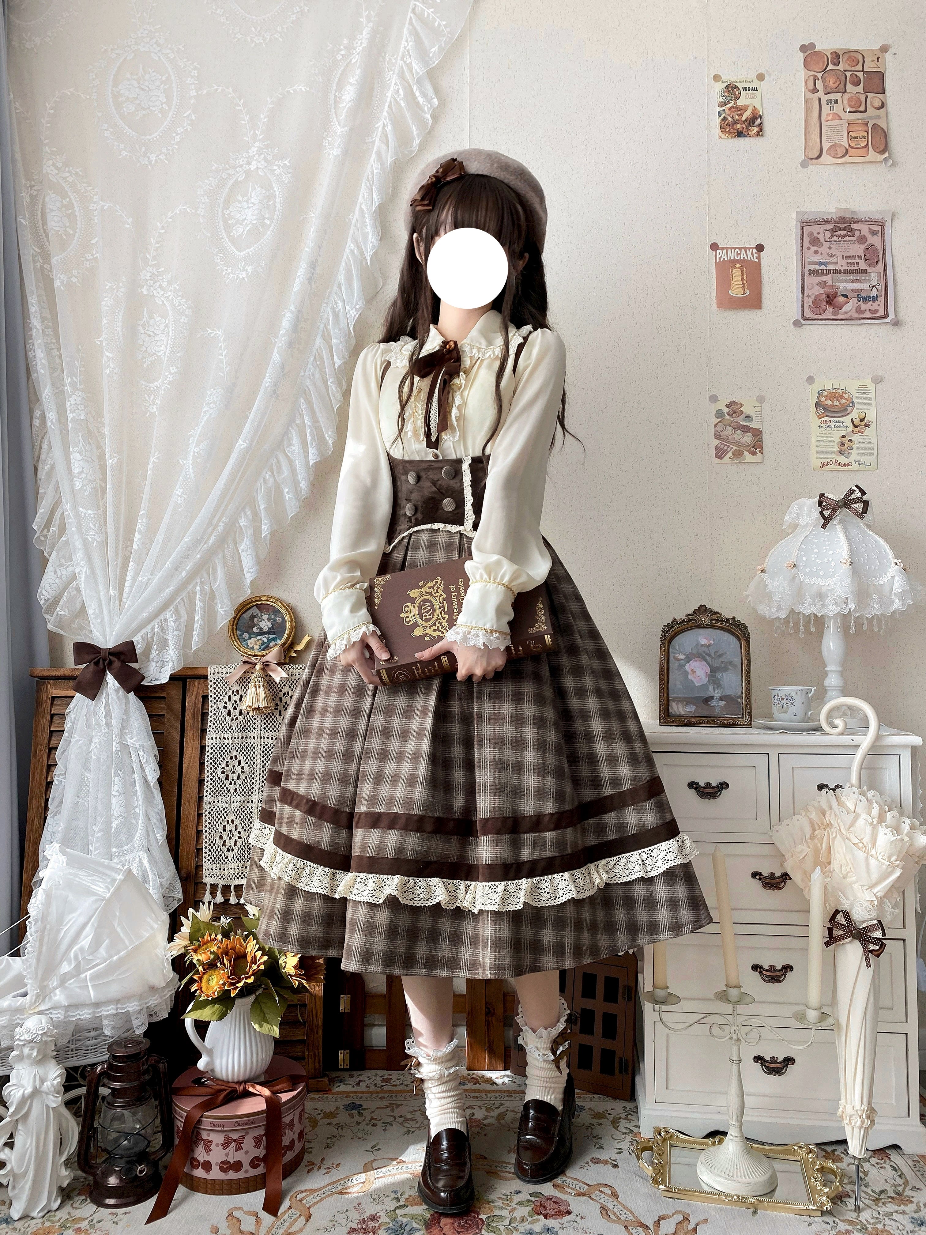 White Tea Story - Chestnut Autumn - Plaid Classic Lolita JSK, Bust Supporting 44210:798738