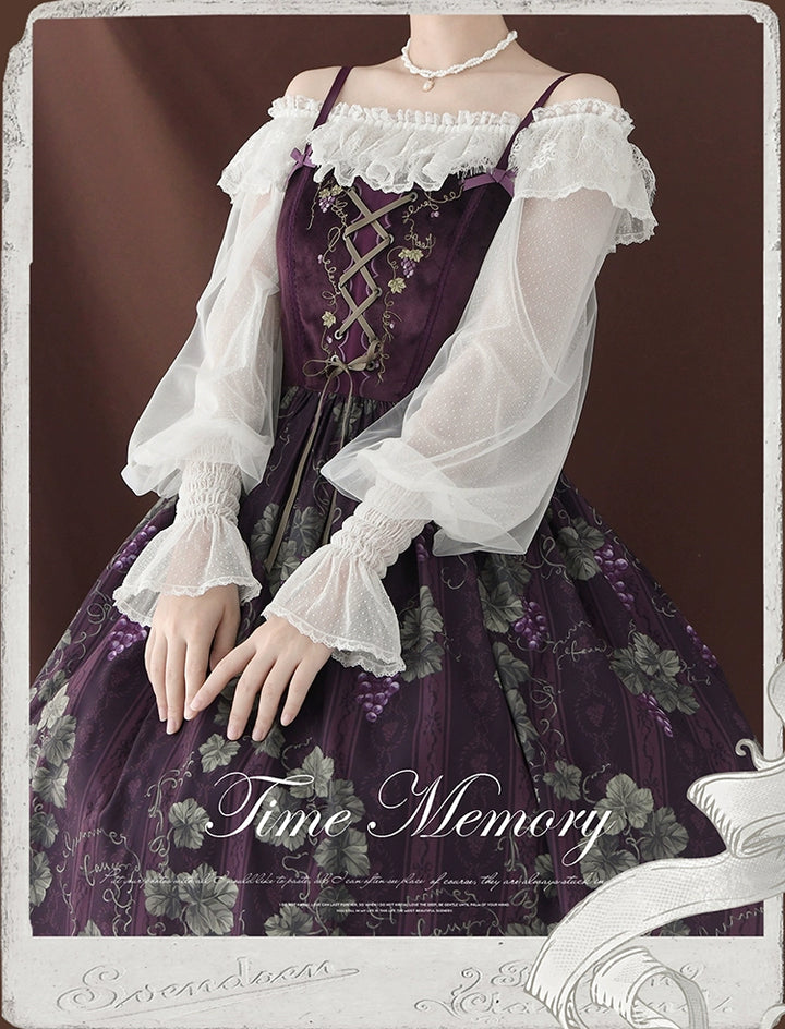 Time Memory~Layered Heart~Sheer Classic Shirt with Mutton Sleeves & Polka Dot