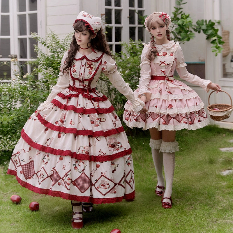 With PUJI~Apple Orchard~Country Lolita SK Embroidered Twins Lolita Top Skirt