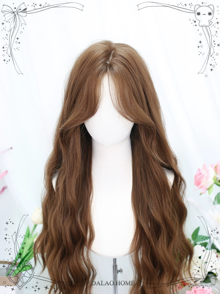 Dalao~Lolita Wig Long Curly Hair With Water Waves French Bangs brown wig  