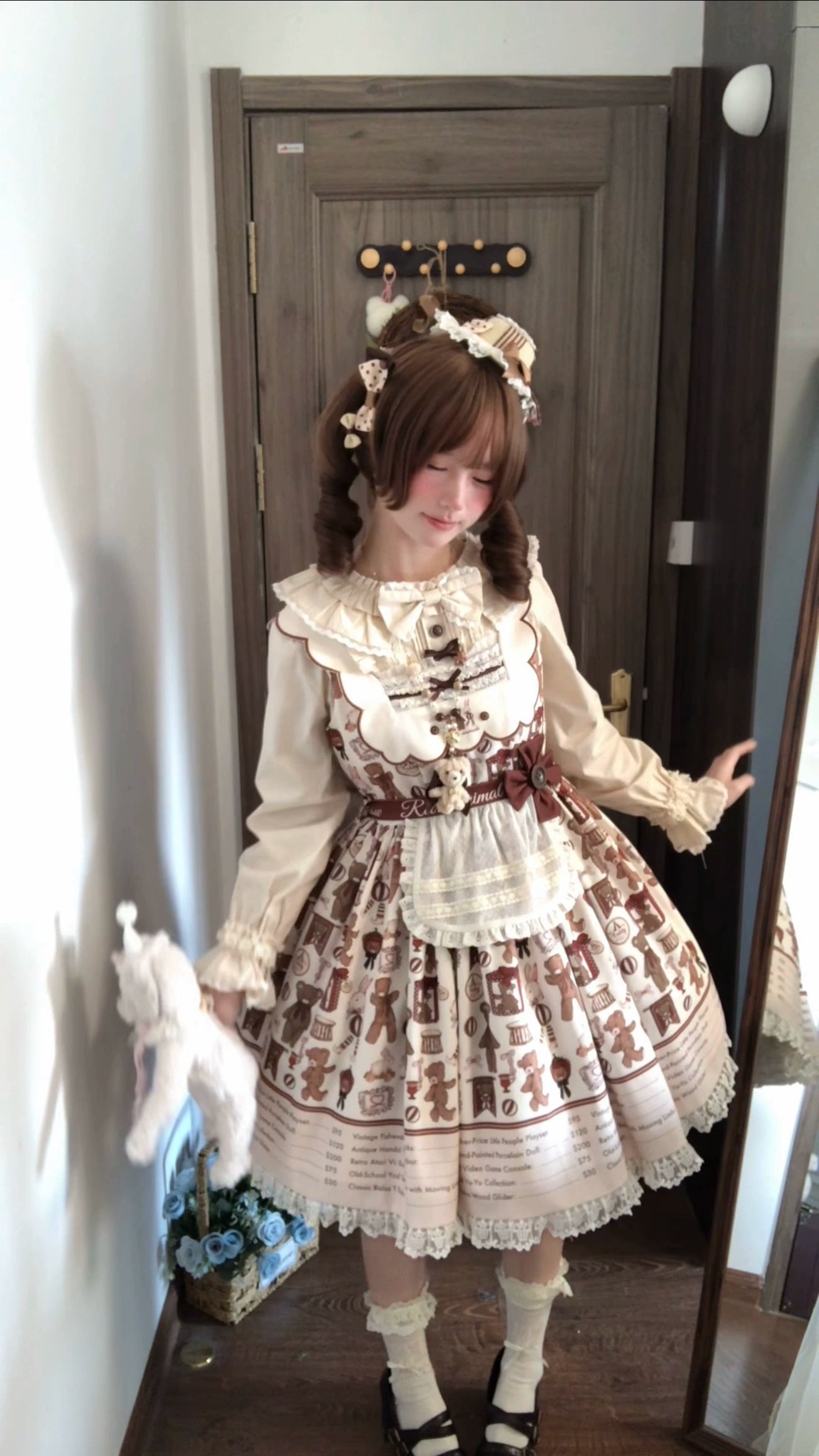 Fairyfaith - Little Bear Daily - Kawaii Lolita Embroidered JSK & OP Dress, Bear Print 44384:806250