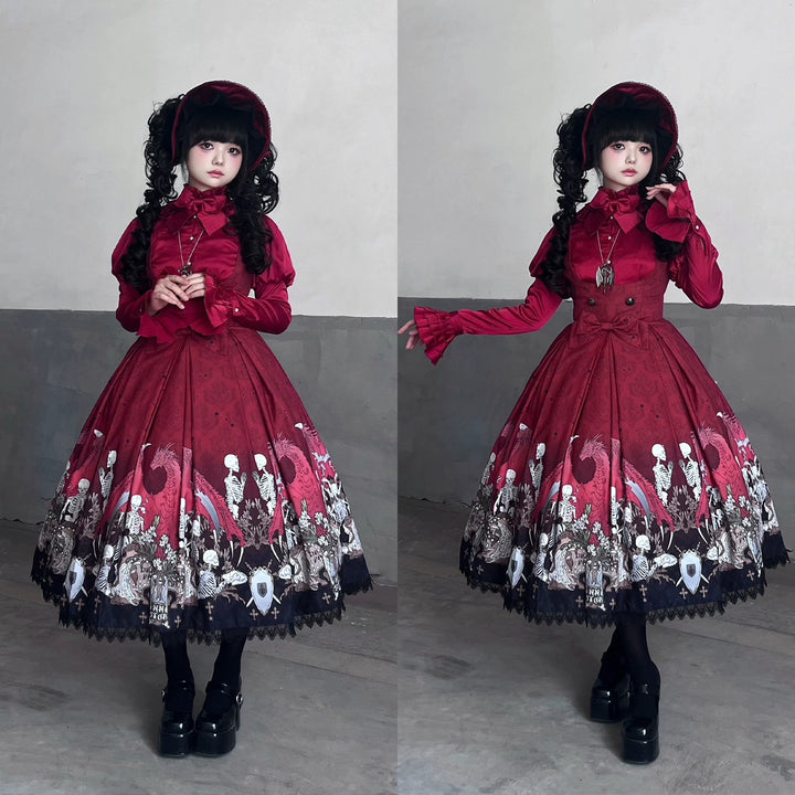 Nn Star - Dragon Bone Lily - Bone Printed Bust-Supporting Gothic Lolita JSK