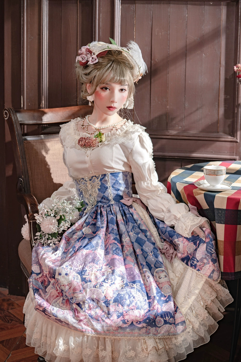 Miss Point~Elizabeth Meow~Classic Lolita Blouse Lotus Root Sleeve Lolita Shirt 40686:673622