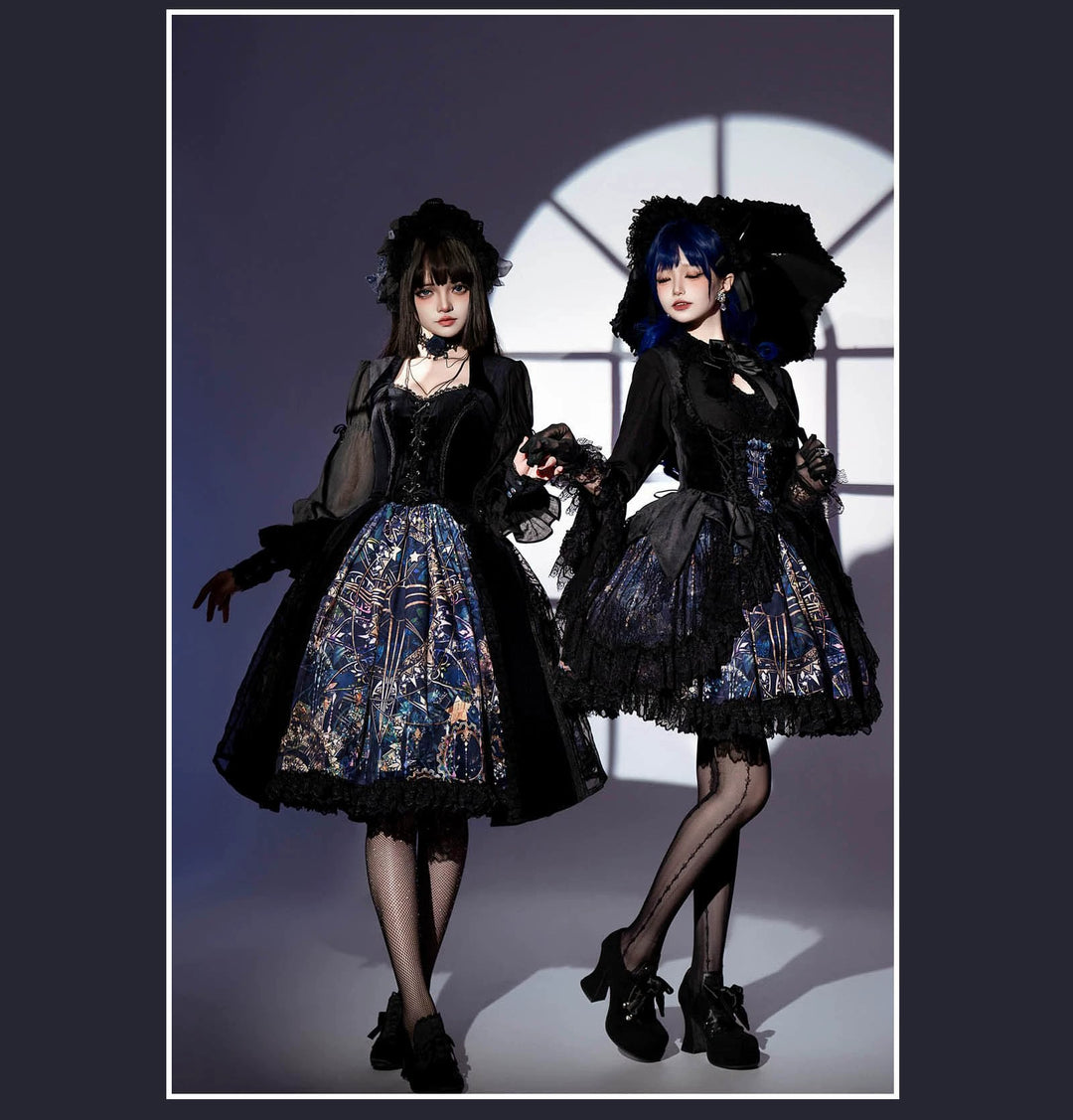 SUSIN~Night Traveler~Classic and Elegant Gothic Dress with Colorful Window Prints   