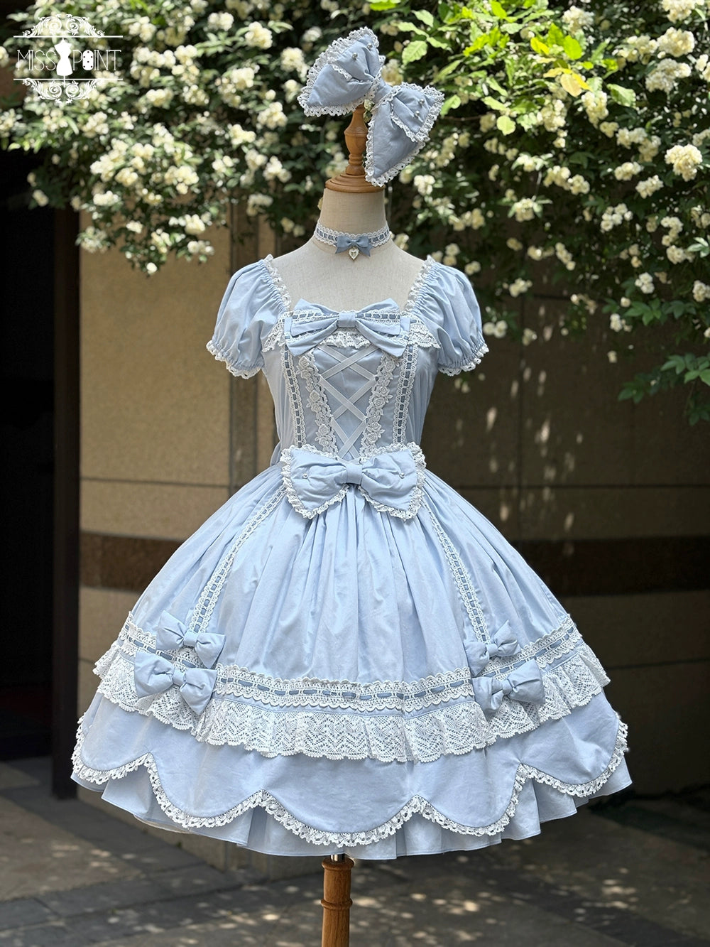 Miss Point - Vintage Petal Rabbit - Old School Lolita OP Cotton Dress With Petal-Shaped Hem 43135:768539