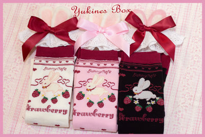 Yukines Box~Kawaii Lolita Strawberry Bunny Print Socks   