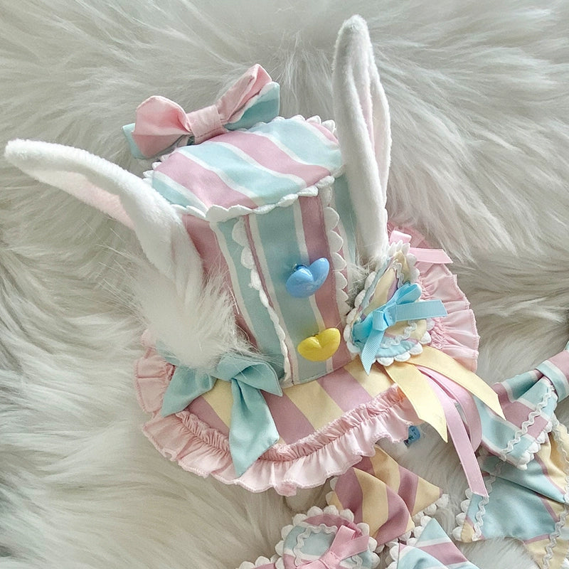 Sakurahime~Werid Theatre~Sweet Lolita Blackpink Stripe OP S blue-pink hat 