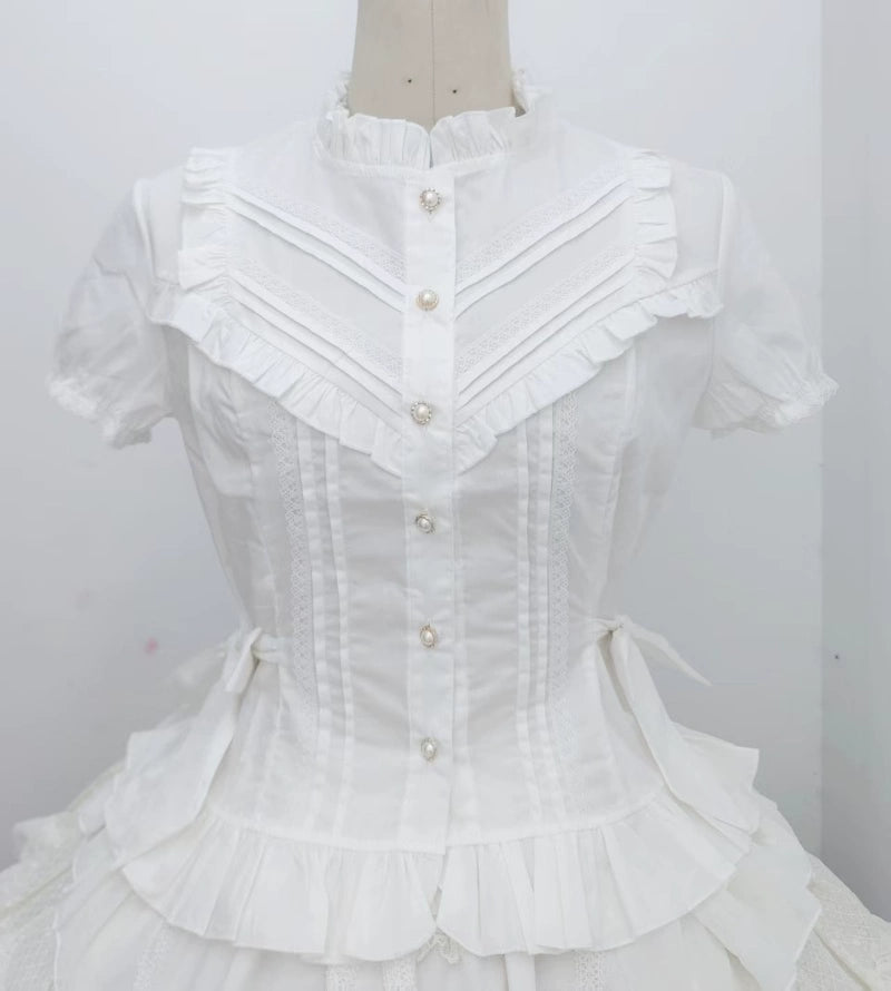 Sweet Angel - Elegant Lolita Short Sleeve Shirt, Waist Defining White Shirt Only S