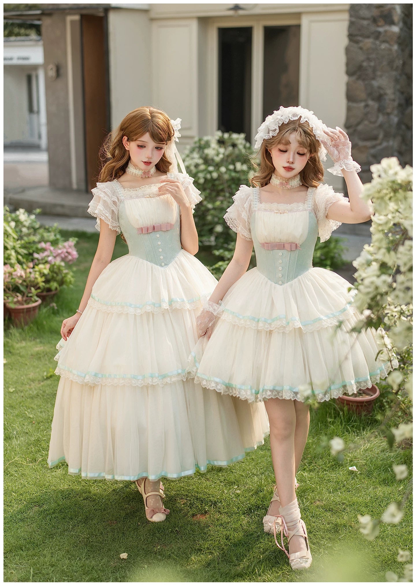 Sea Salt Soda - Classic Lolita Adjustable Corset JSK Dress, Tiered Tulle Hem 45257:856361