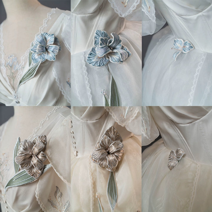 Fantastic Wind~Iris Rendezvous~Wedding Lolita Dress Embroidery Bridal OP Dress S 3 flowers (color to match the dress or as noted) 
