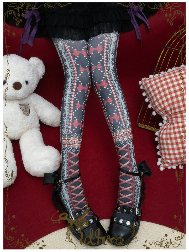 Yidhra~Christmas Lolita Pantyhose with Calf Lace Decoration Black - Regular Version