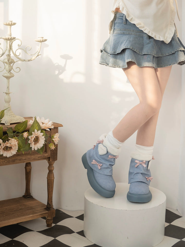 Dolly Doll~Ponyo~Winter Casual Lolita Boots Bow Thick Sole Shoes   