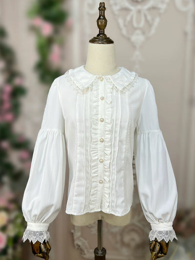 DMFS Lolita~Sweet Lolita Blouse Winter Doll Collar Shirt Long Sleeve Fit Top S Off-white 