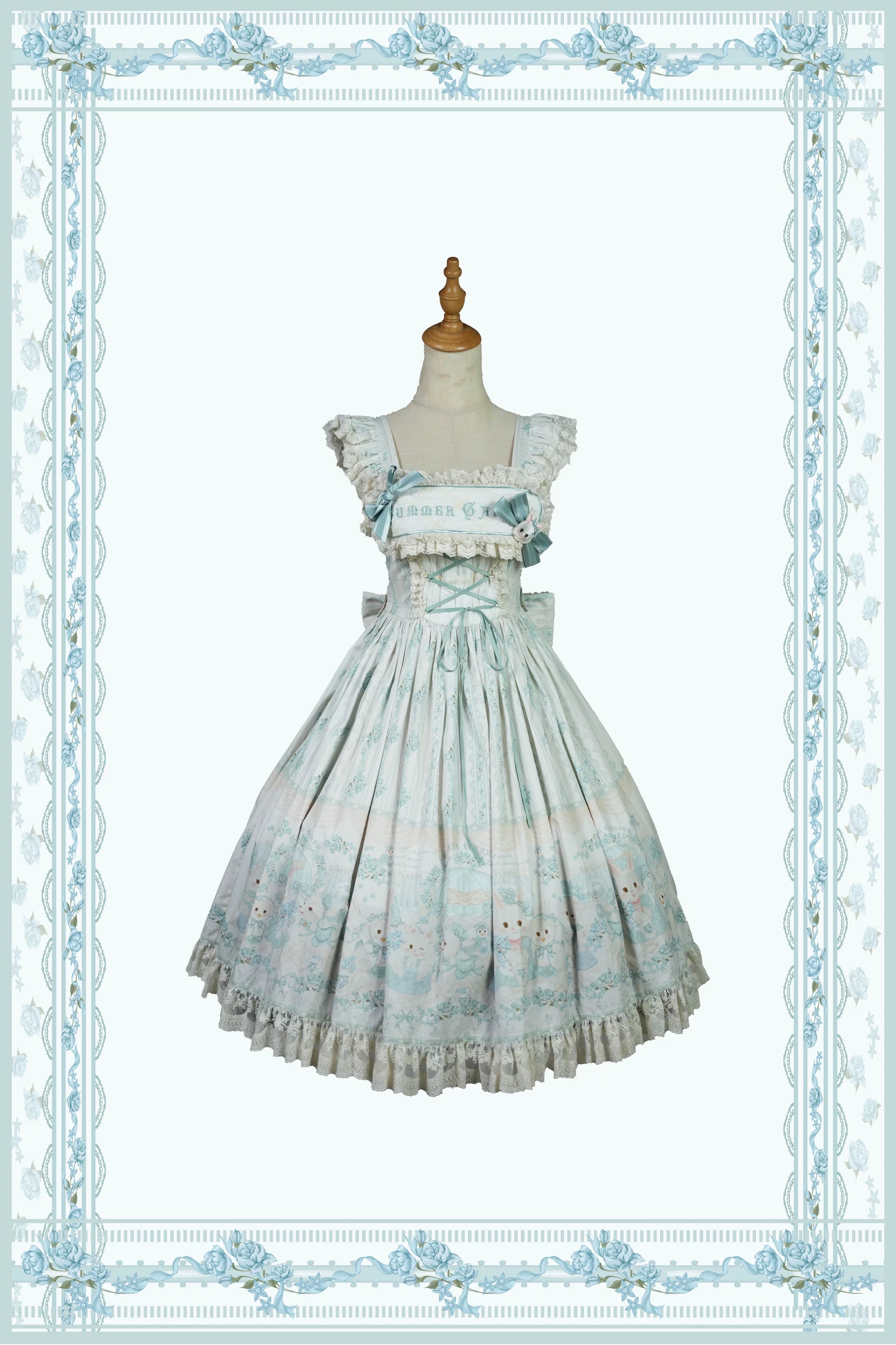 Showa Doll Garden - Elegant Plus size Lolita Dress, Bunny & Lamb Print 44534:812080