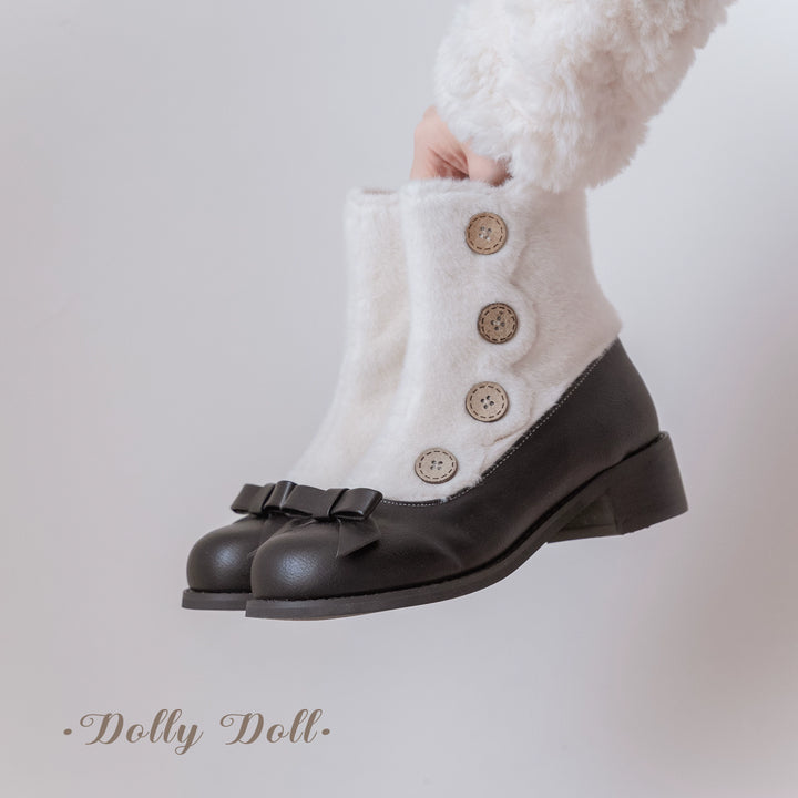 Dolly Doll~Winter Lolita Boots Fur Mary Jane Lolita Low Heel Shoes   