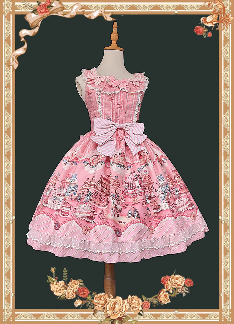 Candy House - Old School Lolita Cake Print JSK Dress, Side Zipper