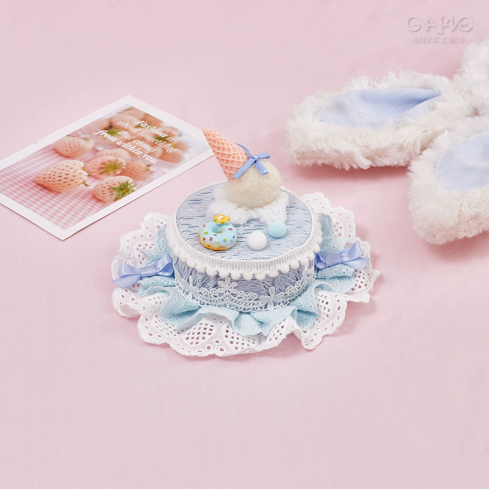 Handmade Sugar Time~Sweet Lolita Cake Hat Hair Accessory Chocolate Clip a milk blue cake top clip  