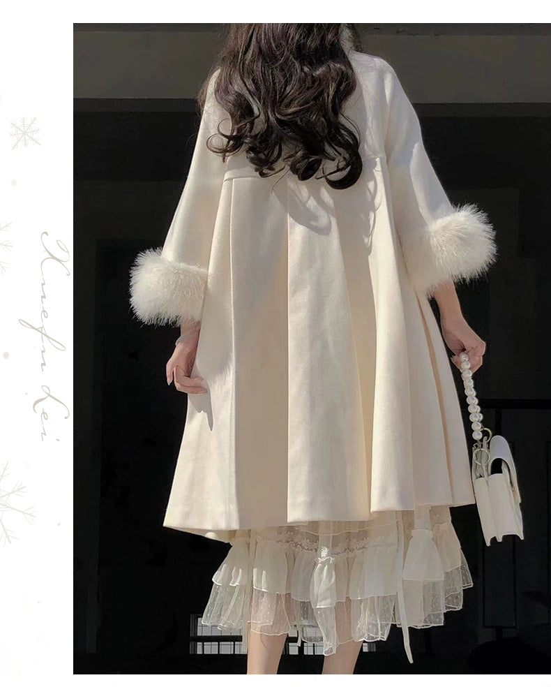 Urtto~Snowflake~Elegant Winter Lolita Thick Coat Fur Collar and Cuffs   