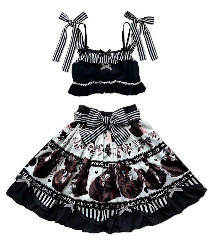 Sakuya Lolita~Kawaii Lolita Cat Print Skirt Suit S skirt+top 