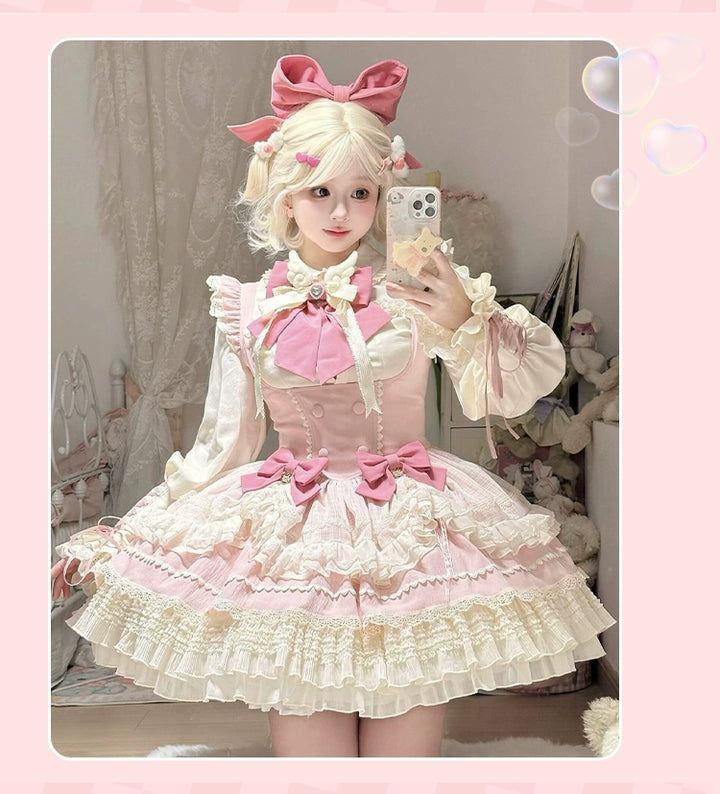 Sakurahime~Cupid Overture~Sweet Pink Lolita Jumper Dress Bust-Supporting JSK