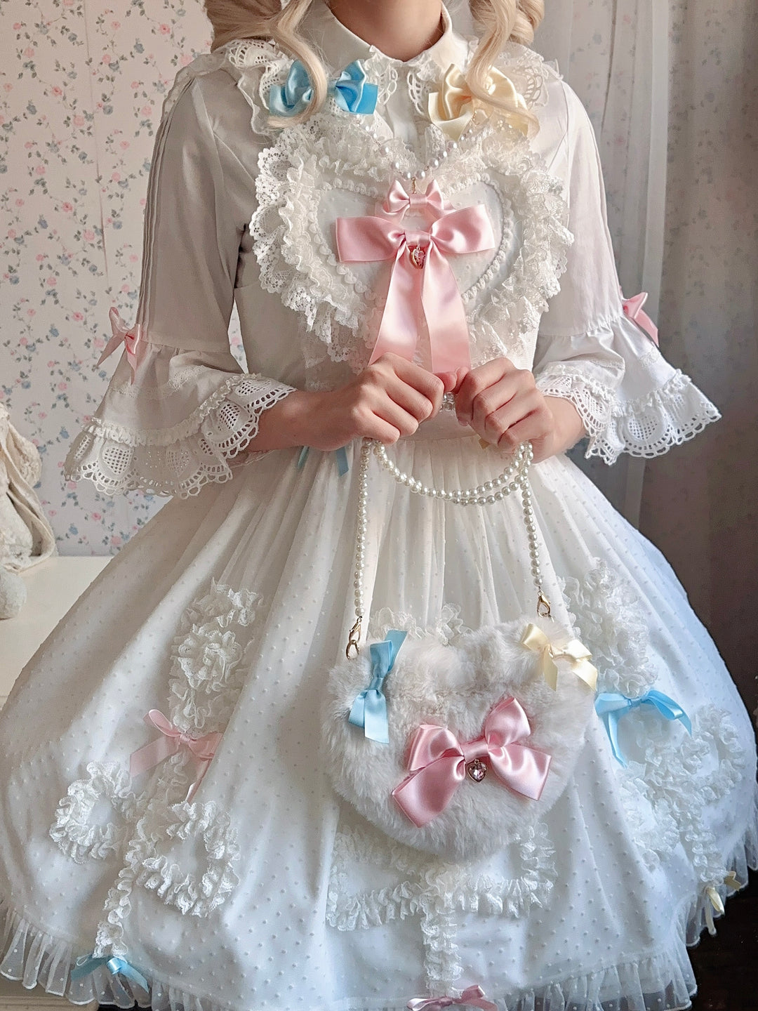 Vcastle~Sweet Crepes~Sweet Lolita Shirt with Princess Sleeves and Bow Chain